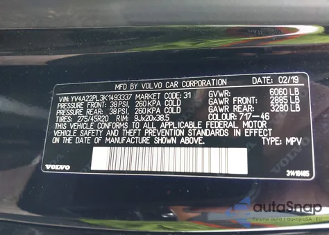 2019 Volvo Xc90 T6 Inscription from USA, damaged, VIN YV4A22PL3K1493337